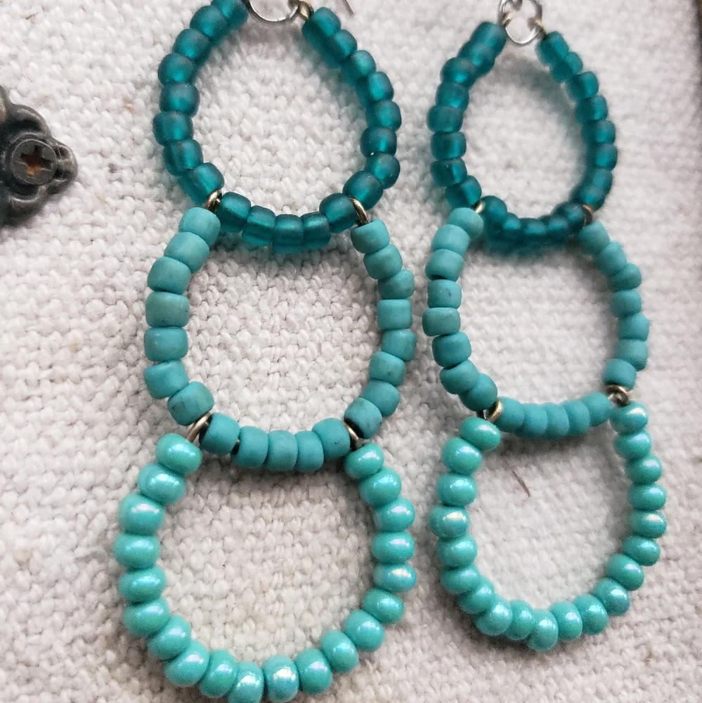 Blue Hoop Earrings, Blue Earrings, Statement Earrings, Bold Jewelry - Picture 3 of 4